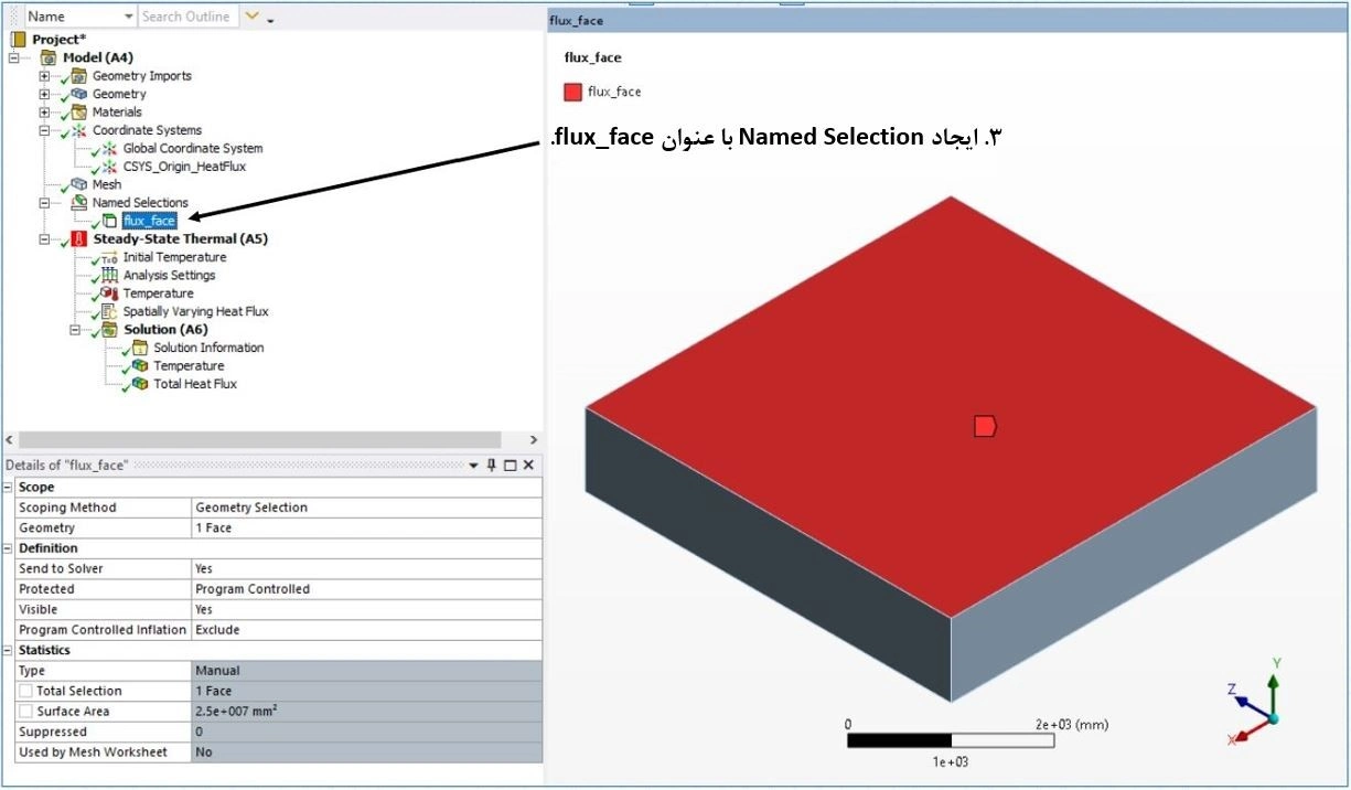 اعمال شار حرارتی متغیر در فضا در نرم افزار Ansys Mechanical 25 مراحل اعمال شار حرارتی – مرحله ی 3