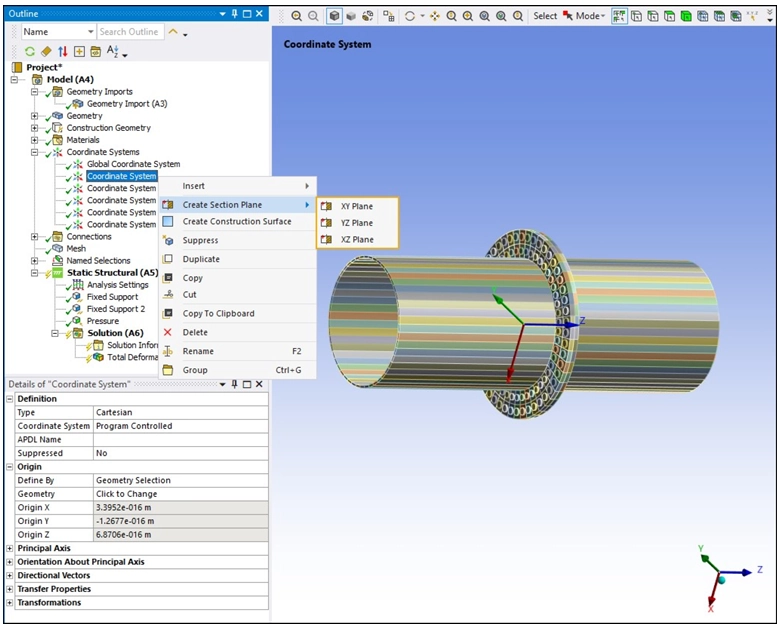 ایجاد Section Planes براساس دستگاه مختصات در انسیس 2025 R2